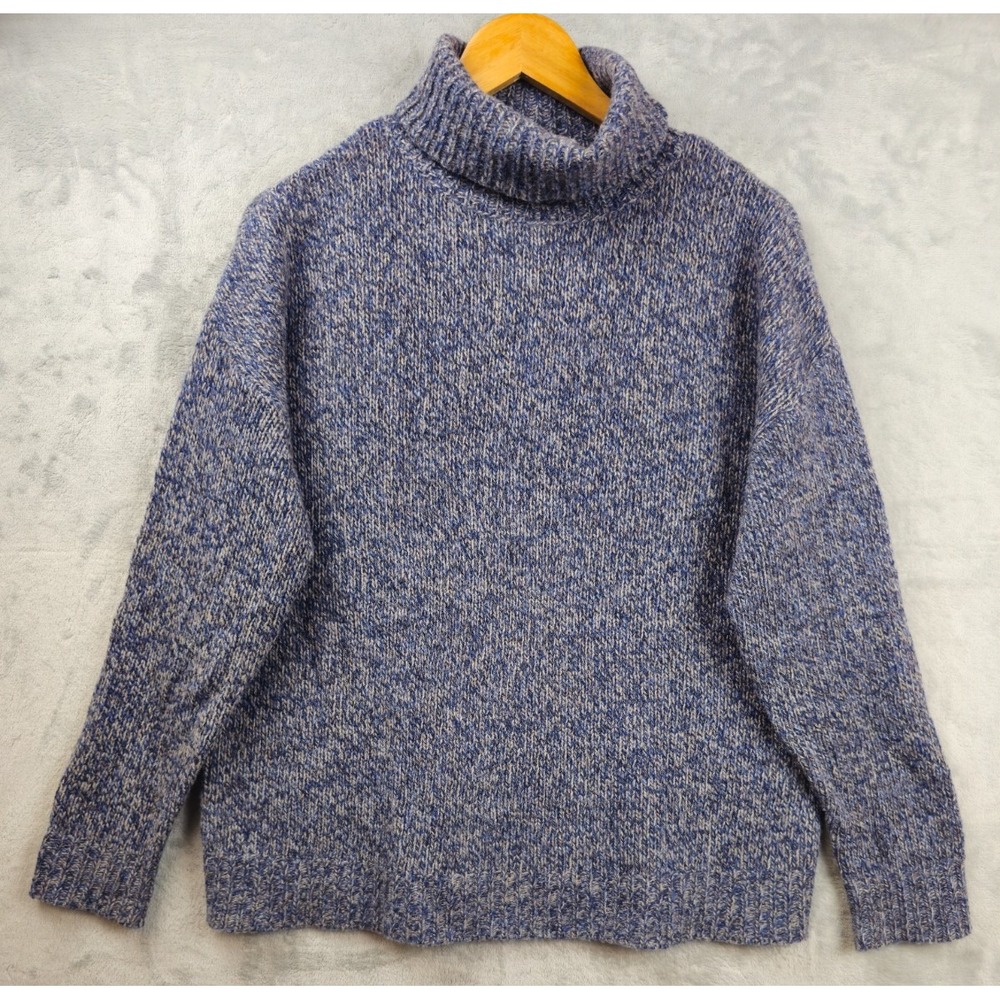 Gentle Herd Wool Turtleneck Blue Heathered Boxy Sweater Womens Medium‎